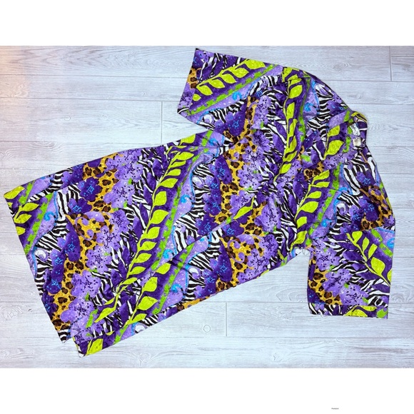 Vintage amber blue kaftan 2x tropical floral print beach cover maxi house dress - Picture 6 of 7